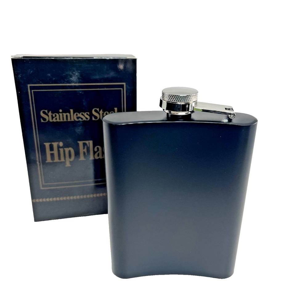 Stainless Steel Hip Flask 8oz Black Matte Pocket Travel w Box